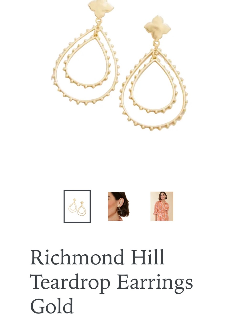 Spartina 449 Gold Teardrop Double Hoop Earrings - Picture 2 of 3